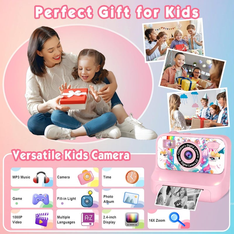 KALINCO Kids Camera, Upgrade Kids Camera Instant Print, Front Rear Dual Selfie Digital CAM with 1080P Videos, Portable Travel Toy with Games and Music, Christmas Birthday Gift for Boys, Girls and Teens - Image 2